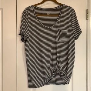 Grey and White Striped V-neck